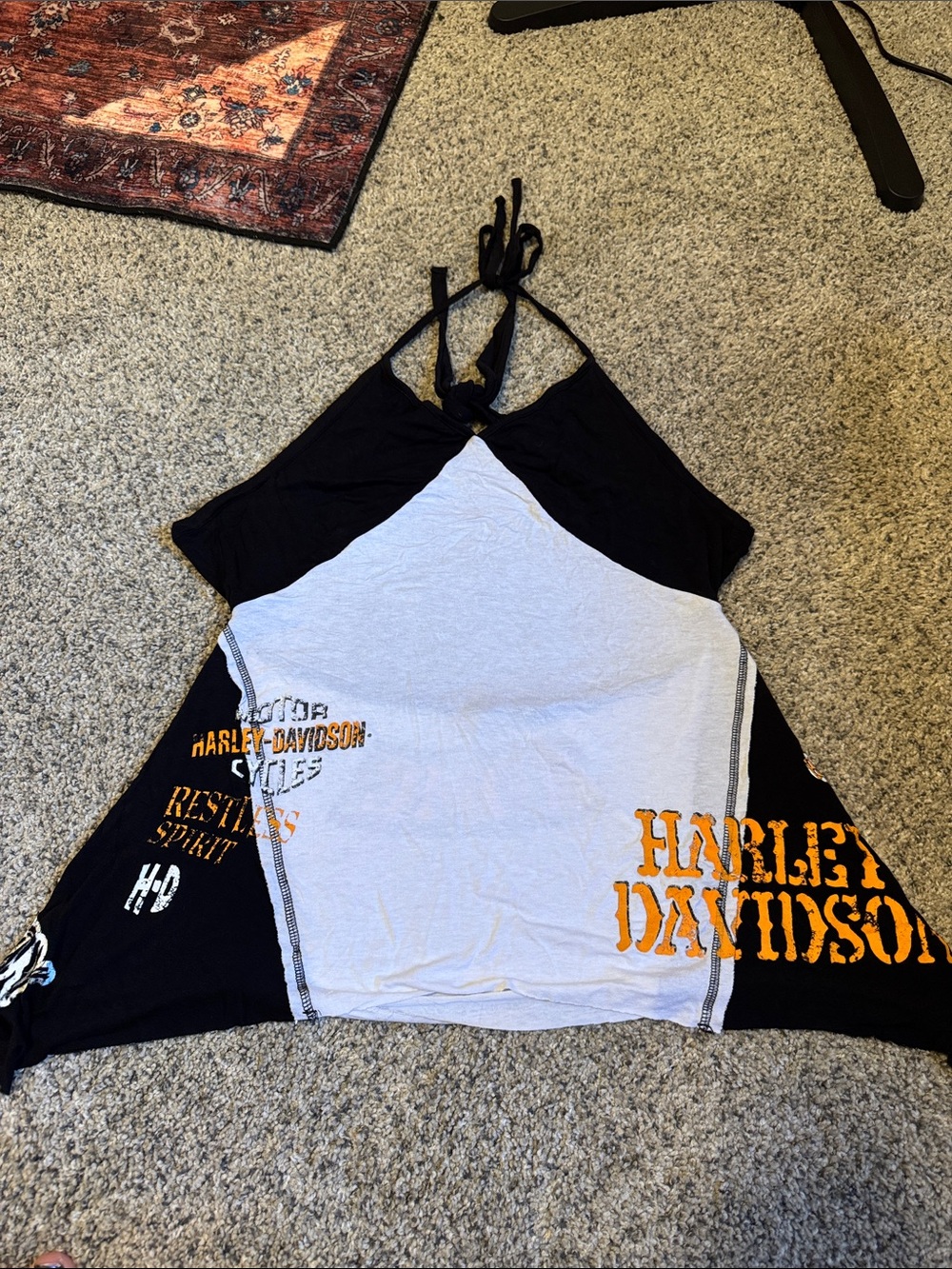 Harley-Davidson Black, White & Orange Halter Tank Top
